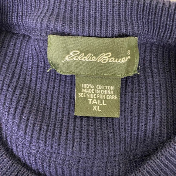 Eddie Bauer Sweater Mens XL Tall Blue Ribbed Knit Pullover Crew Neck 100% Cotton - Picture 2 of 9